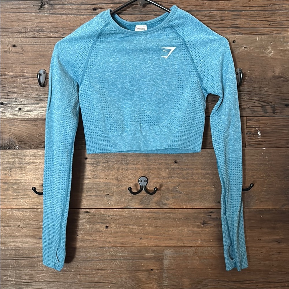Gymshark Blue Fitted Long Sleeve Crop Top